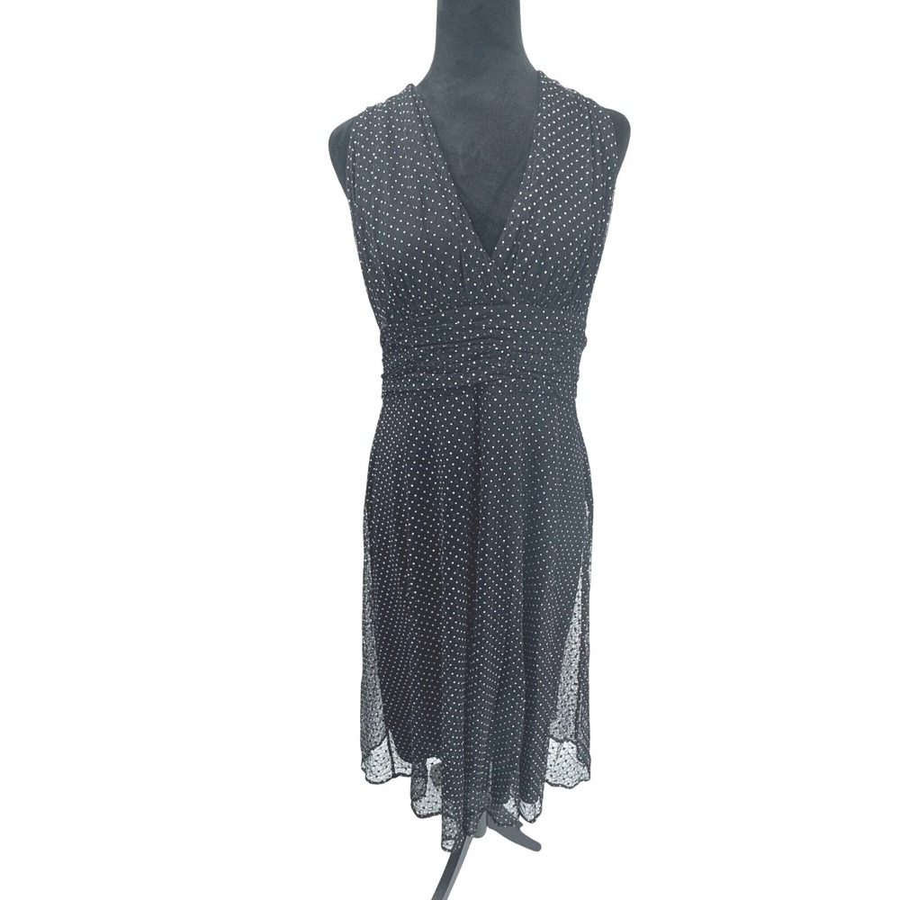 Womens Vintage Mesh Polka Dot Midi Dress 14 Feminine Pin Up Swing‎ Rockabilly